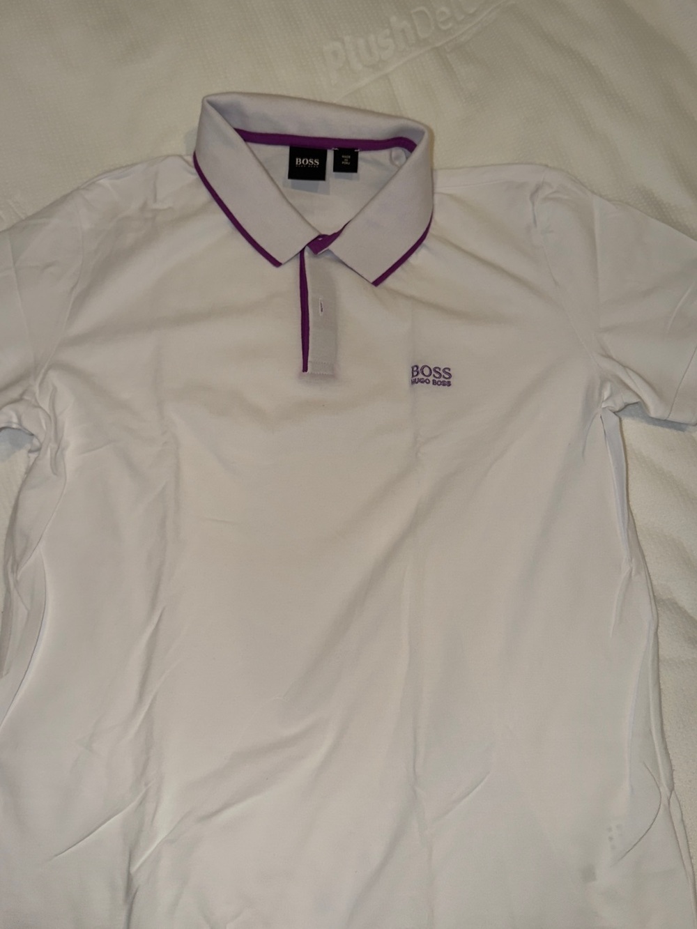 BOSS White Polo with Purple Trim - Men's